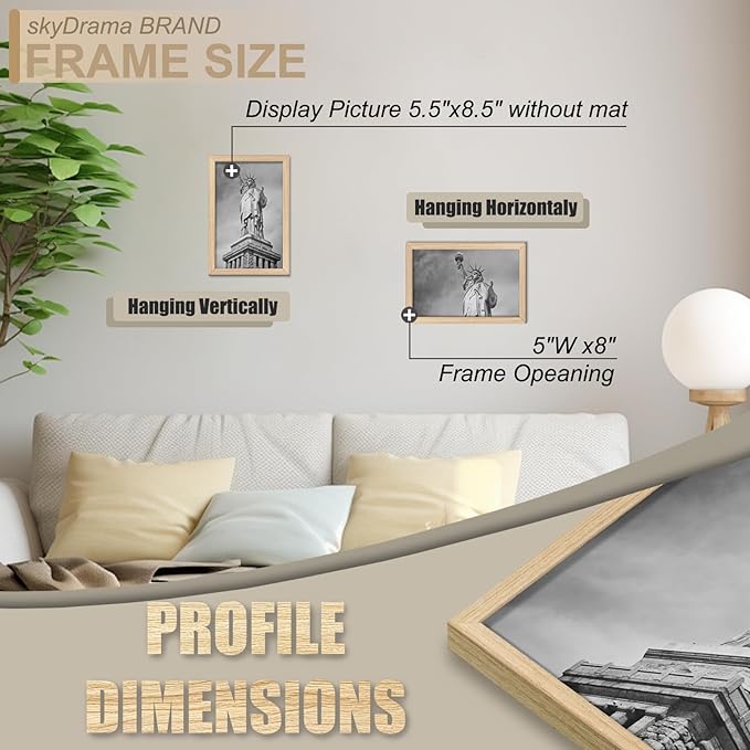 Natural Solid Wood 5.5x8.5 Picture Frame, Display 5.5 x 8.5 Inch Picture Poster Photo, Vertical & Horizontal Wall Hanging - 2 Pack/Natural/5.5"x8.5"
