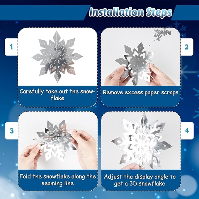 OuMuaMua Christmas Snowflake Decorations Indoor, 24PCS 3D Silver Hanging Snowflakes Garland for Winter Wonderland Decor Xmas Christmas Party Baby Shower Holiday Home Decorations