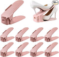 Bibabala Shoe Slots Organizer, 10 Pack Adjustable Shoe Rack Stacker Storage Space-Saveing 50%, Double Deck Shoes Rack Holder for Shoes Holder Organization, Closet Organization(Pink)
