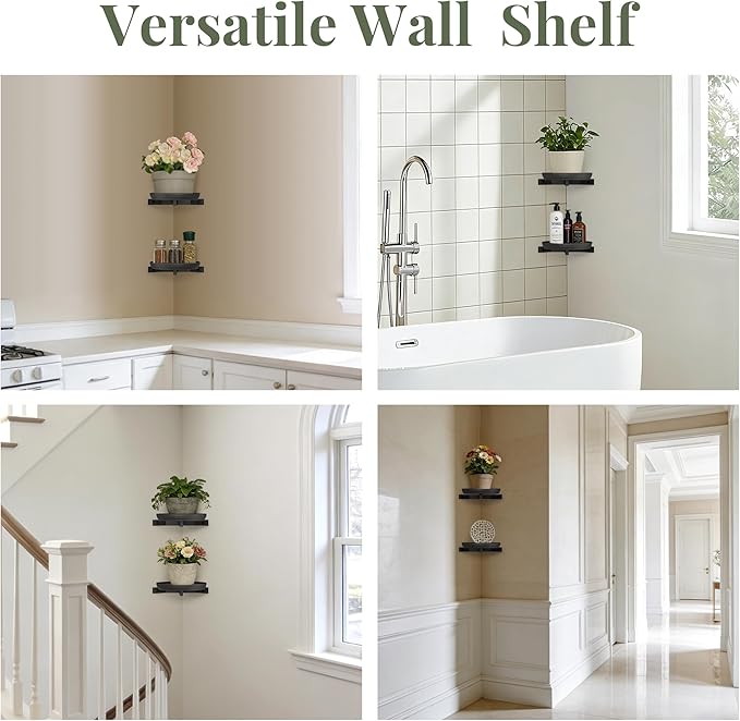 BXF Floating Plant Shelves for Wall Set of 2, Heavy Duty Matte White Corner Wall Planters for Indoor Plants, Minimalist Round Corner Shelf with Safety Guardrail, Rust-Proof Hanging Plant Holder