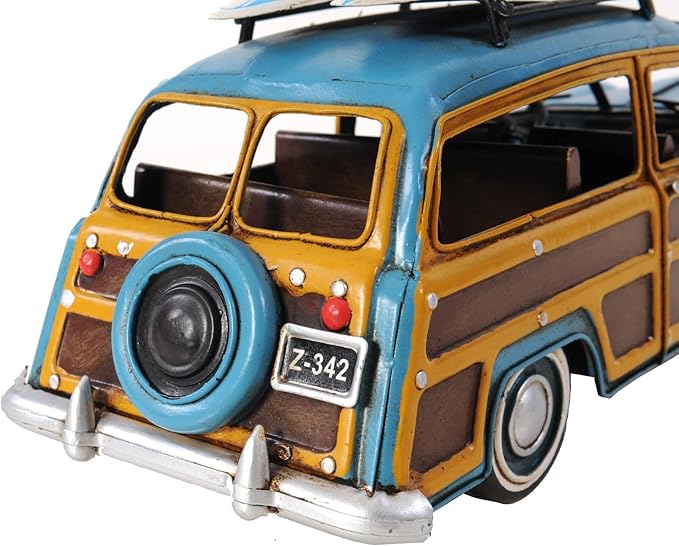 HomeRoots 6" Blue and Yellow Metal Hand Painted Decorative Car