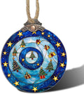 DASTOLL Stained Glass Christmas Decorations, Blue and Gold Star Gift Box Suncatcher for Window Christmas Tree Hanging Ornaments Sun Catcher Xmas Decor Gifts for Women Men Mom Nana Friend