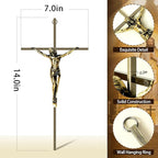 KUXBET Catholic Crucifix Wall Cross, 14 inch Metal Jesus Christ Cross, Handmade Hanging Wall Décor for Home, Religious Devout Give Faith Gift (14.0inch, Vintage)