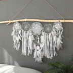 Set of 5 Boho, Hanging Large Boho Dream Catcher Wall Hanging Moon Dream Catcher Set Dream Catchers Wall Decor for Vintage Wedding Home Decorations (WHITC)