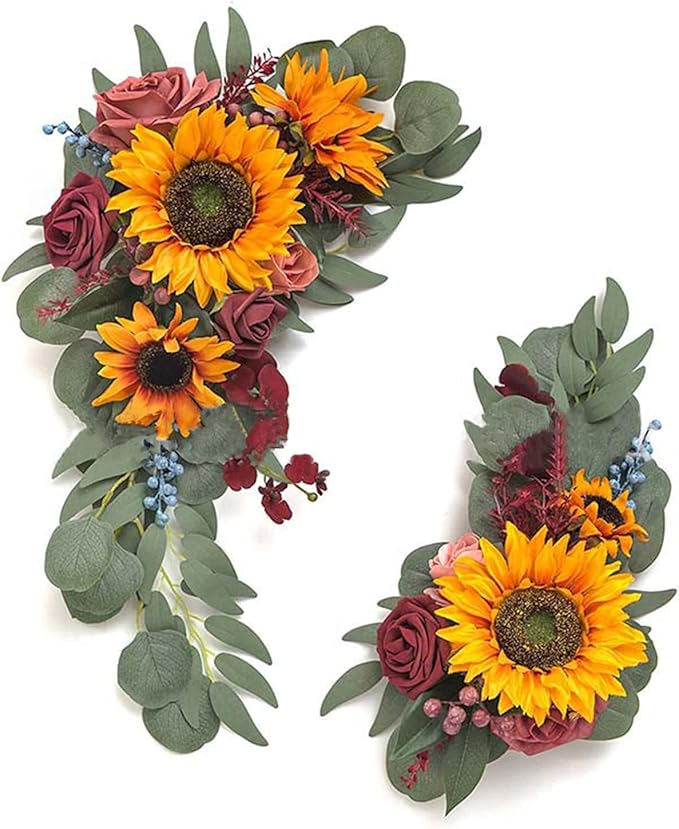 CDQL 2Pcs Wedding Welcome Sign Floral Decoration,Artificial Flower Swag Wedding Arch Decor, Wedding Flower Swag for Wedding Ceremony and Reception Arrangement (Dark Yellow), CDQL1c5ie3usqb--8