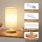 Fenmzee Small Table Lamp for Bedroom - Inline Control, Bedside Lamp with 3000K A15 LED Blub, Easy Assembly (Cream Shade - Wood Base, 9" Inline Control)