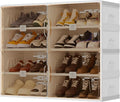 Foldable Shoe Rack Organizer for Entryway with Clear Magnetic Doors - Large Capacity Shoe Cabinet for Boots, Sneakers & All Shoes, Easy Assembly, White 4-Tier 16 Pairs
