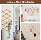 Wall Rack with 16 Hooks, Wooden Wall Expandable Coat Rack for Coat, Hats, Baseball Caps, Coffee Mug, Jewelry(Natural)