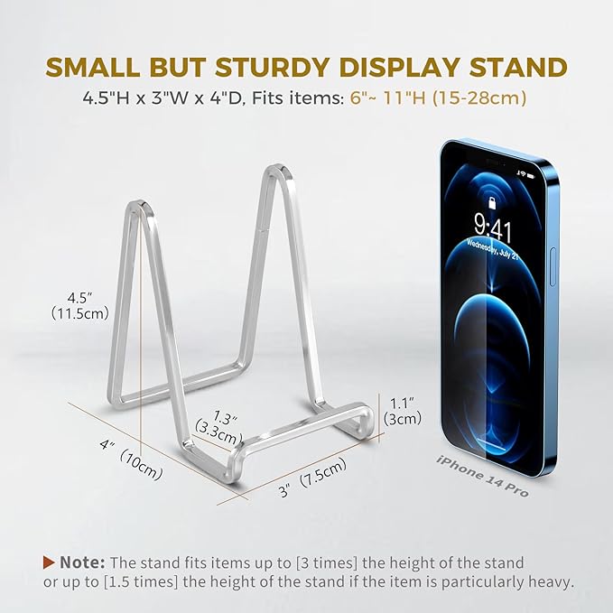 DIDUDIDU Plate Holder Easel Display Stand - 4.5 inch Silver Metal Stand for Decorative Plates, Photos, Picture Frames, Tabletop Art - 1 Piece