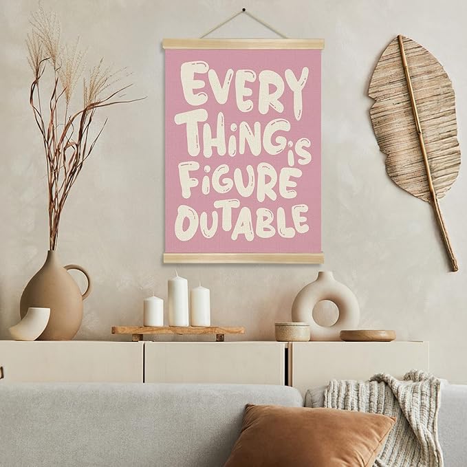 Everything is Figure outable Inspirational Wall Art Decor,Positive Motivational Poster,Affirmations Wall Hanging Poster for Office, Living Room, Bedroom ,Motivational Gift for Birthday,Graduation New job 14x18.5inch(Pink)