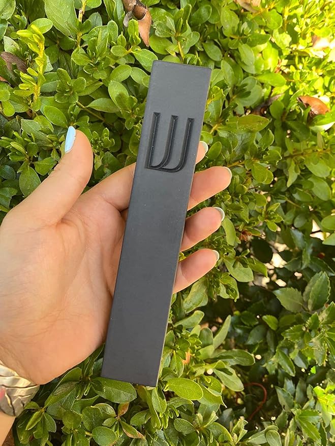 A&S Mezuzot Modern Concrete Mezuzah Case with Scroll, Easy Peel and Stick Mezuza (Black+ Engraved Shin, 5 Inches)