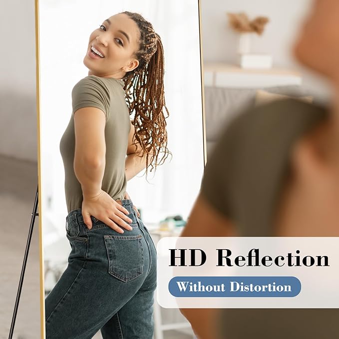 DUMOS 68"x26" Full Length Mirror, Full Body Mirror with Aluminum Alloy Thin Frame, Standing Mirrors with Leaning or Hanging, Suitable for Bedroom, Livingroom, Cloakroom, Gold