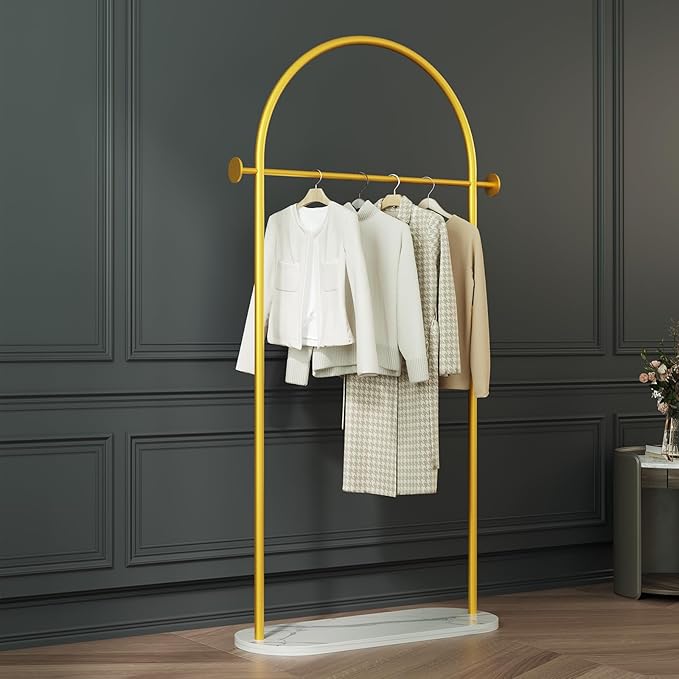Gold Clothing Rack with Marble Base,Modern Metal Garment Rack for Bedroom,Entryway & Boutique Display,Sturdy Open Closet Clothes Rack for Hanging Clothes,Coat Rack freestanding Heavy Duty