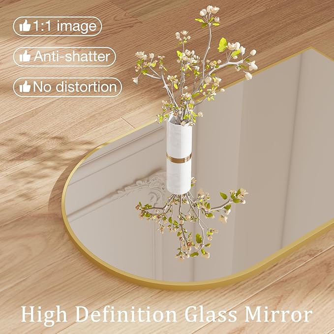 DUMOS Gold Metal Arch Vanity Rounded Rectangle Bathroom Mirrors for Over Sink Wall, 24x37 Inch Large Matte Mirror, Modern Decorative for Restroom, Farmhouse