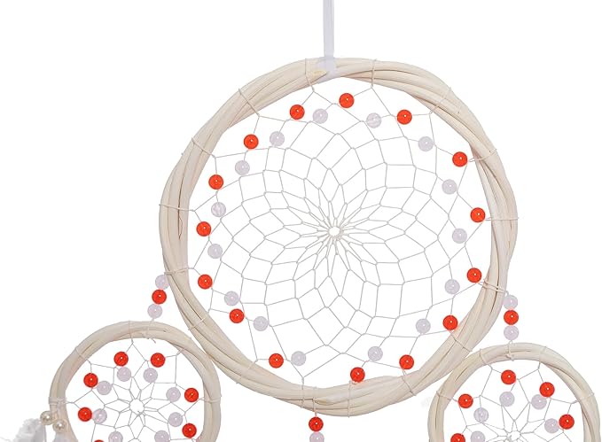 Large Rattan Dream Catchers - Deep Red Rooster Feather with Luxury Pearl, Multiring, Handmade Dreamcatcher for Bedroom, Dream Catcher for Girls, Dream Catchers for Boys, Dream Catcher Wall Decor
