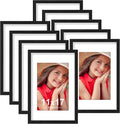 Vittanly 11x17 Picture Frames Set of 9, Shatter Resistant Plexiglass, Display 8x12 Pictures with Mat or 11x17 without Mat, Photo Frames for Wall Mount, Engineered Wood, Black