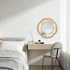 Wall Mounted Mirror, Wooden Round Framed Mirror Irregular Wavy Hanging Decorative Mirrors for Living Room Bedroom and Entryway Home 20 Inch Decor