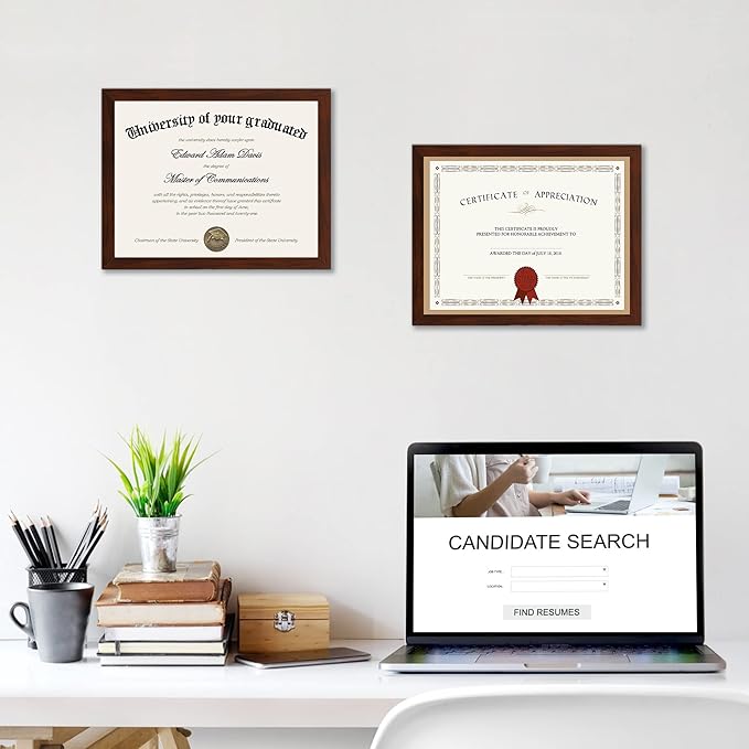 upsimples Certificate Frame with High Definition Glass, 8.5 by 11 Picture Diploma Document Frames for Wall and Tabletop, Mahogany 5 Pack