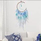 Blue Moon Dream Catcher Wall Decor Feather Dream Catchers with Pendant Handmade Dreamcatcher Wall Hanging Ornament for Bedroom Living Room Home Decor