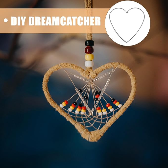 Sewroro 10pcs Heart Shaped Dreamcatcher Rings, Metal Dreamcatcher Hoops for DIY Crafts, Handmade Dress Accessories for Women and Girls, 4. 72 Inch Silver Wire Frames