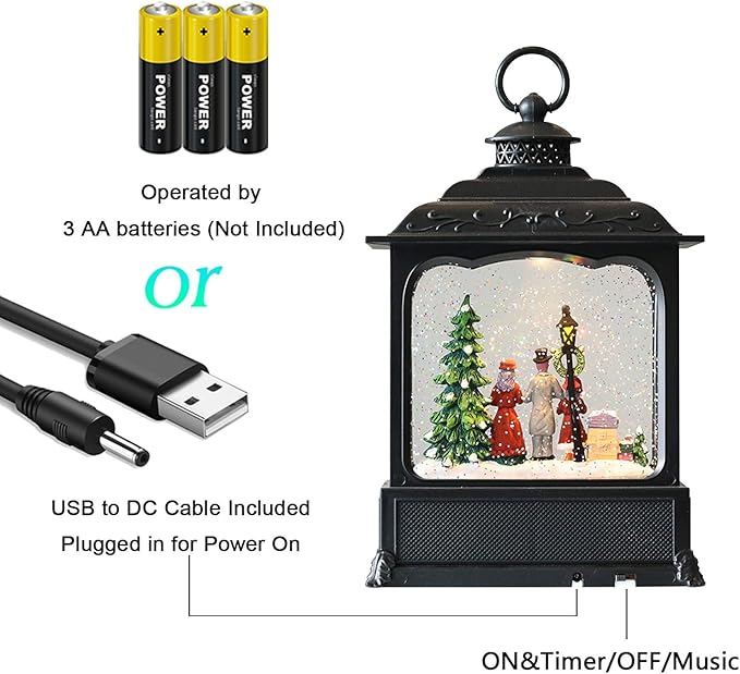 Wondise Christmas Musical Snow Globe Lantern with 6 Hour Timer, 11.2 Inch USB Plug-in & Battery Operated Spinning Water Glitters Lighted Singing Snow Globe Lantern Christmas (Carolers)