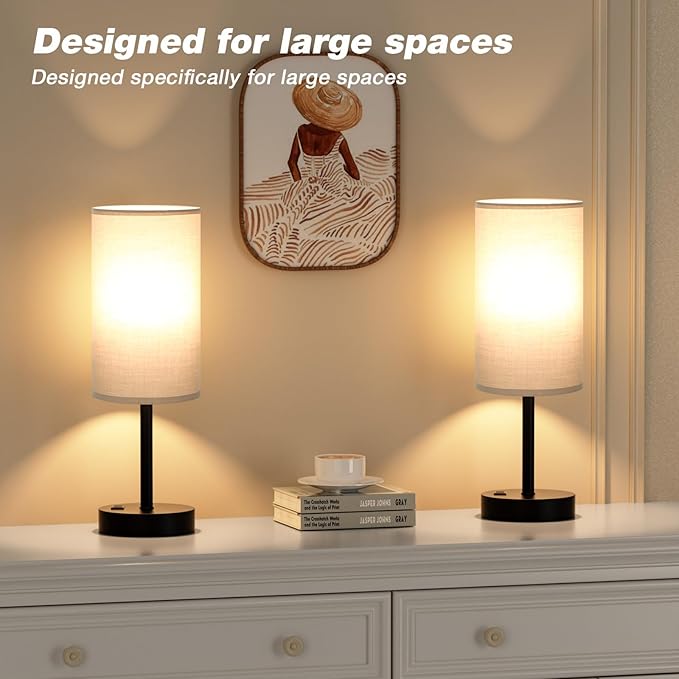 Fenmzee Touch Bedroom Lamp - Grey, 3-Way Dimmable, USB A + C Charging, AC Outlet, 17.4inch Medium
