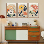 KAIRNE Boho Canvas Wall Art,Abstract Floral Wall Decor,Modern Minimalist Prints Set of 3(24”X36”),Botanical Wall Art Paintings,Bohemian Mid Century Artwork for Living Room Bedroom Office Decor,Framed