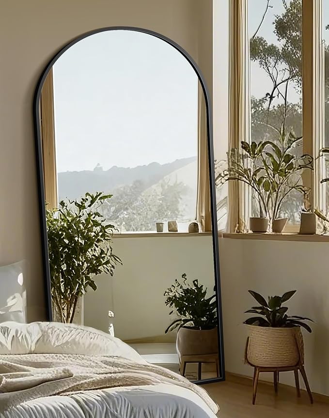 Delma Full Length Mirror, Large Floor Mirror for Wall, Bedroom, Bathroom, Living Room with Aluminium Frame (Stand, Arch 70x35, Black)