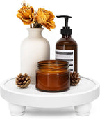 EOSAHR Decorative Wooden Riser for Home Decor : Farmhouse Display Stand for Kitchen Counter, Bathroom Sink and Home Decor - Rustic Round Waterproof Pedestal Tray for Soap, Plant Holder (White)