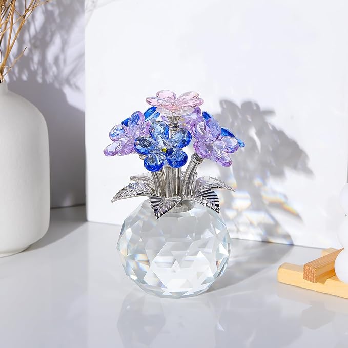 Arikyrist Crystal Multicolor Forget-Me-Not Bouquet Figurines Gifts for Women Flowers Collectible Decoration for Living Room Romantic Presents for Her Wife Mom Anniversary Birthday
