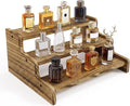 Wooden Cologne Organizer for Men, Perfume Organizer Stand, Cologne Stand with Anti-Slip Washers, Wooden Display Risers Stand for Dessert, Cupcake, Charcoal-Grilled, 3-tier-11.8in