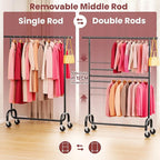 Heavy Duty Clothes Rack Load 600 LBS, Rolling Clothing Rack for Hanging Clothes with Lockable Wheels, Double Rod Garment Rack for Bedroom, Laundry, Clothing Store, Black