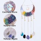 Crystal Stone Agate Ornament Natural Gem Tree of Life Moon Dream Catchers with Crystal 7 Chakra Gemstone Rainbow Catchers Color Natural Gem Agate Wall Hangings Room Dreamcatcher Decor (Multicolor)