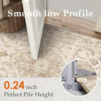 5x7 Beige Area Rug Washable Living Room Vintage Carpet Bedroom Distressed Non Slip Low Pile Thin Dining Room Office Medallion Accent Throw Rug