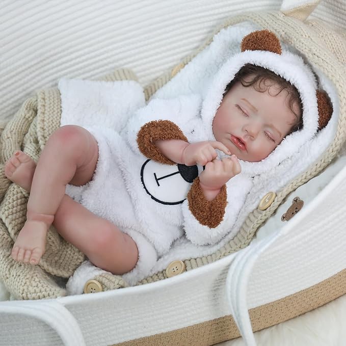 KSBD Realistic Reborn Baby Doll - 20 Inch Lifelike Reborn Baby Boy with Rooted Hair in Bear Onesie, Handmade Gift for Kids and Collectors