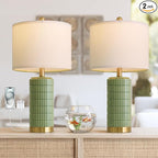 PoKat Bedside Table Lamps Set of 2 for Living Room with 2 USB Ports, 21.5'' Small Modern Nightstand Lamps for Bedroom, Ceramic Side Table Lamps with Gold Base for Office Entryway Decor Gift (Green)