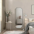 ANDY STAR 18" x 48" Chrome Full Length Mirror, Large Rectangle Bathroom Mirror, Full Body Wall Mirror with Scalloped Corner Decorative for Bedroom, Living Room (Horizontal or Vertical)