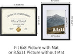 Rempry 8.5X11 Certificate Picture Frames Set of 11, Black 8.5x11 Photo Frames without Mat or Displays 6X8 Picture with Mat, Wall Mount or Tabletop Display for Home, Office