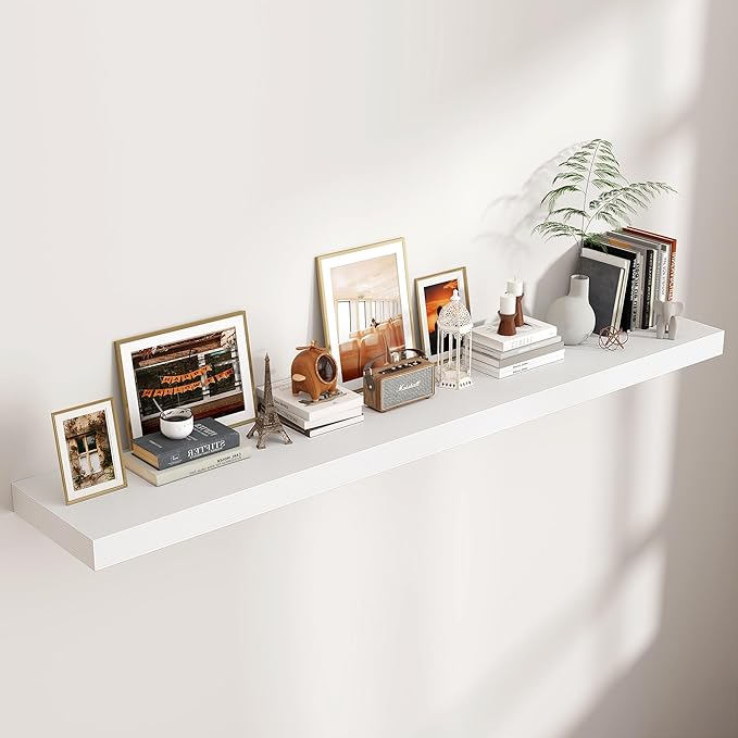 Venusmiles Floating Shelves for Wall, 72 Inch Wide x 12 Inch Deep Floating Shelves, Long Wood Floating Wall Shelf Shelves for Living Room Bathroom Bedroom Kitchen Home - (White, 72" W x 12" D x 2" H)