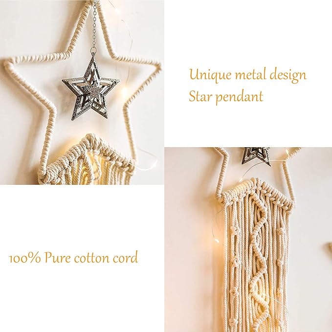 Tarklanda Moon Star Dream Catcher Decor, 2pcs Boho Home Moon Star Dreamcatcher, Macrame Wall Hanging Boho Home Decor for Kids Baby Bedroom Birthday Gift for Mother Women Girls Friends Craft