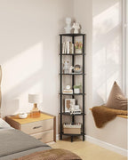 IBUYKE 6 Tier Corner Shelf Stand,Industrial Corner Display Rack,Corner Bookshelf for Living Room, Bedroom, Kitchen, Home Office, Black WBC011B