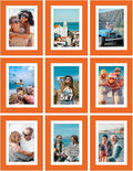 Vittanly 5x7 Picture Frames Set of 9, Shatter Resistant Plexiglass, Display 4x6 Pictures with Mat or 5x7 without Mat, Photo Frames for Wall or Tabletop, Engineered Wood, Orange