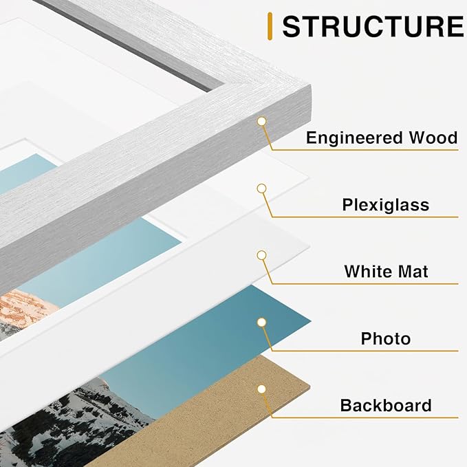 Vittanly Picture Frames Set of 10, Picture Frames Collage Wall Decor with Two 8x10, Four 5x7, and Four 4x6 Photo Frames, Gallery Wall Frame Set for Wall or Tabletop Display, Silver