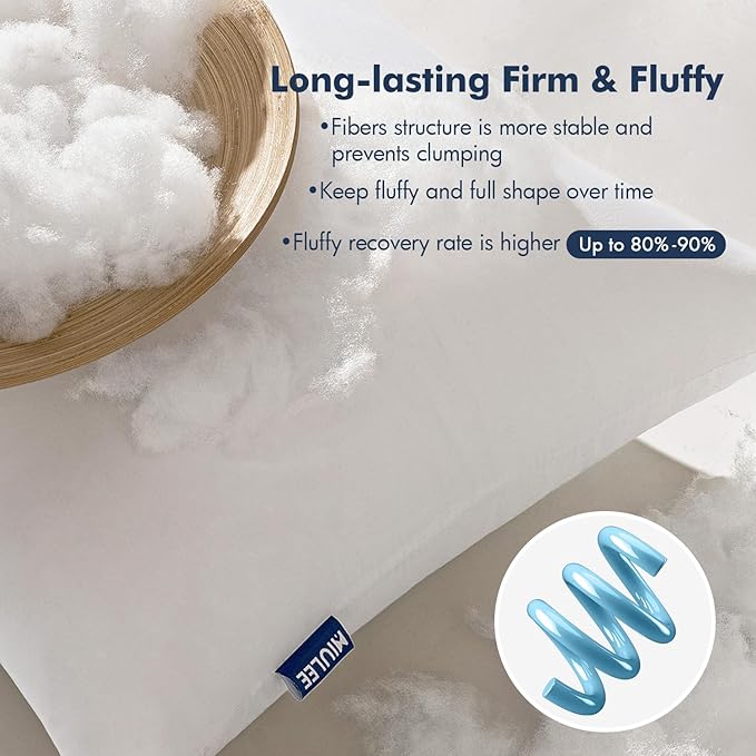 MIULEE Throw Pillows Inserts, Pack of 2 20x20 Inch 100% Virgin Fiber Filling Bed Couch Pillows