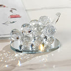 Grape Cluster Crystal Decor Sculpture, Sparkling High-Transparency Faceted Design, Luxurious High-End Crystal with Mirror Base, Elegant Home/Office Display, Gift for Collectors & Fruit Lovers (White)