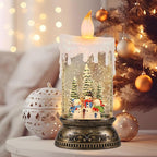 Eldnacele Christmas Music Snow Globe Lantern with 6H Timer Battery Operated & USB Powered Lighted Snowman Family Singing Snow Globe Candle Lamp Spinning Water Glitters Xmas Holiday Decor