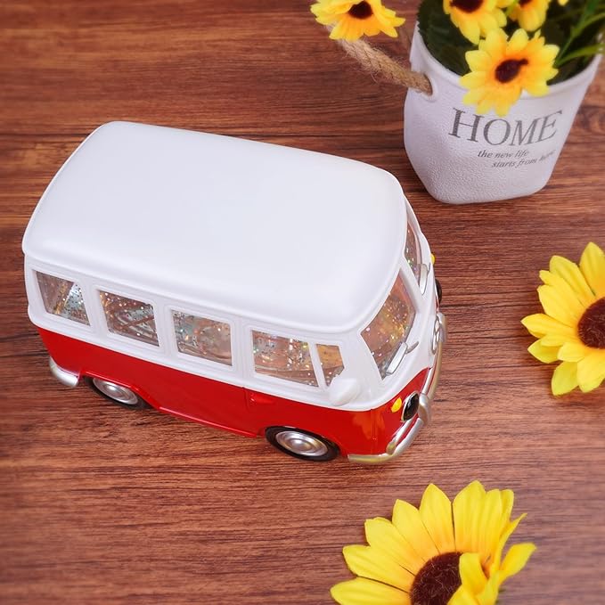 Bus Snow Globe with 6H Timer and Swirling Glitter, USB & Battery Powered, Night Light Snowglobes Statue for Home & Office, Gift Idea (Bus)