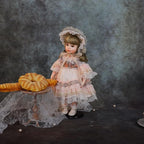 18 Inch Kawaii Porcelain ＆ Fabric Doll Cute European Retro Handmade Ceramic Doll with Showing Stand for Room Decor, Birthday Gifts, Collectible ，Name Olivier (Pink)