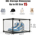 Transparent Plastic Storage Clear Shoe Display Case Box Organizer - Magnetic Side Open, 16PC (Black)