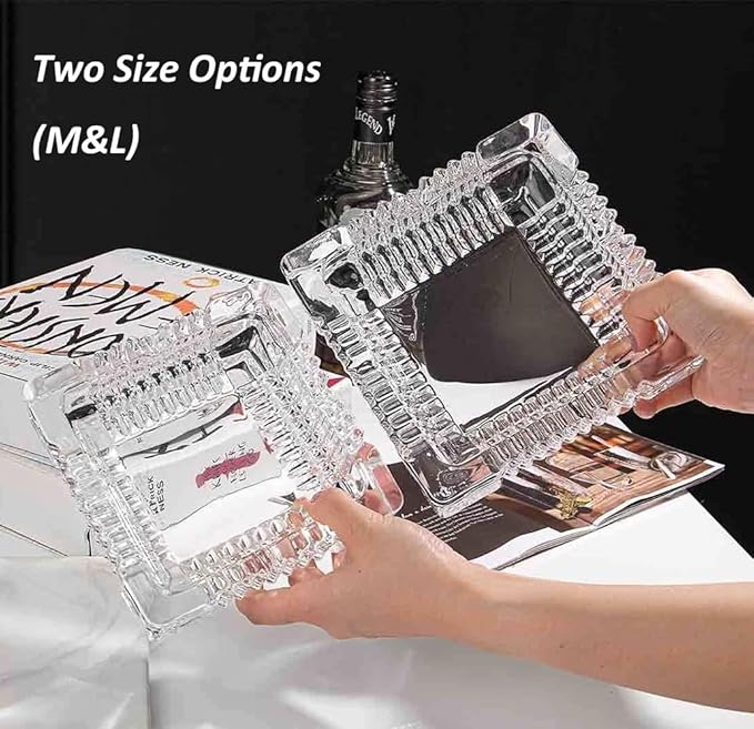 Handmade Glass Ashtray, Ashtray Ash Holder for Indoor or Outdoor Patio Desktop Office Smokers, Ash Tray for Tabletop Home Office Decor (Crystal, M)